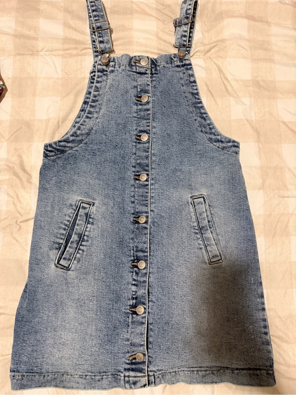 Celebrity Pink Light Blue Denim Button-Front Mini Pinafore Dress